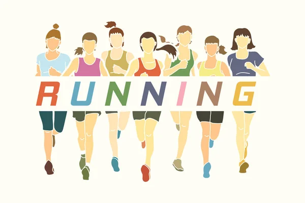 Бігуни марафону, група жінок, що працюють з текстом — стоковий вектор