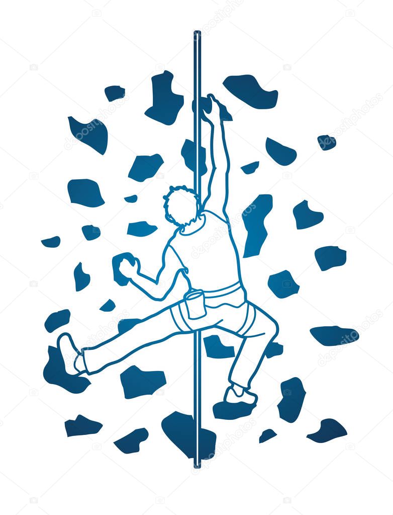 Man climbing on the wall , Hiking indoor 