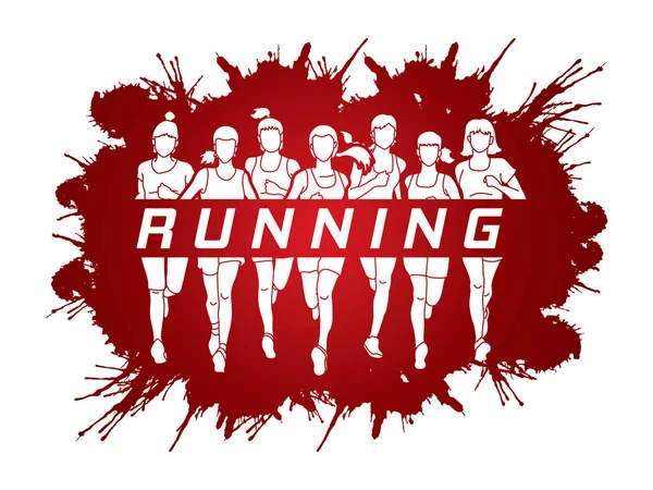 Marathon runners, Group of women running with text running — Stock Vector