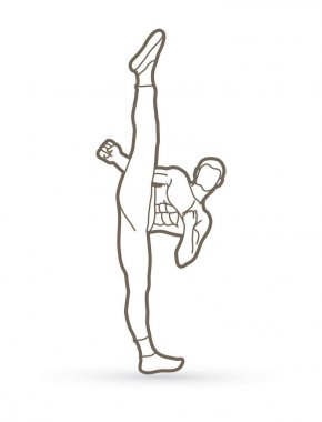 Kung fu, Karate yüksek tekme Önden Görünüm  