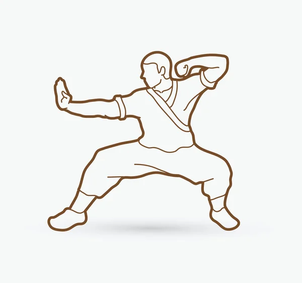 Acción de Kung fu lista para luchar — Vector de stock