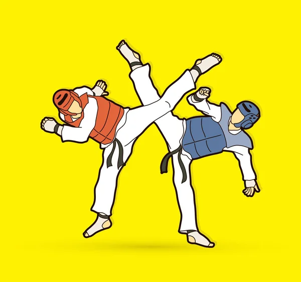Taekwondo lutando vetor gráfico — Vetor de Stock