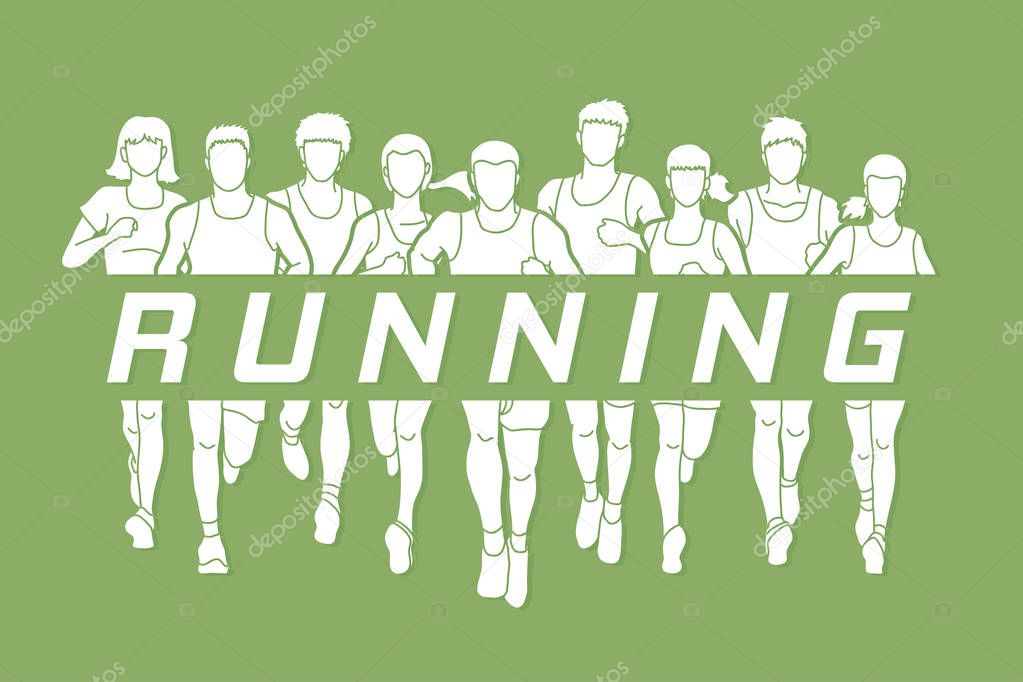 Marathon runners, Group of people running, Men and Women running with text running   graphic vector