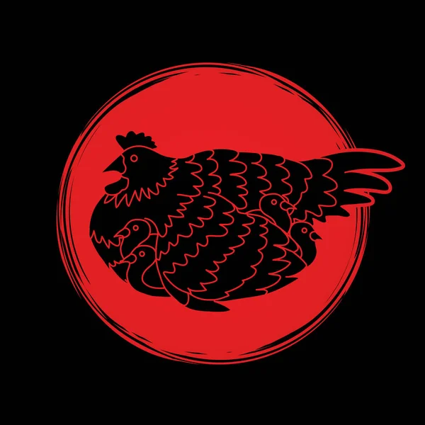 Gallina con pollo — Vector de stock