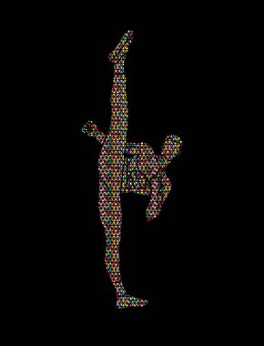 Kung fu, Karate yüksek tekme Önden Görünüm grafik vektör.