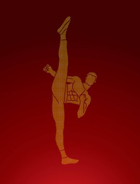 Kung fu, Karate yüksek tekme Önden Görünüm grafik vektör.