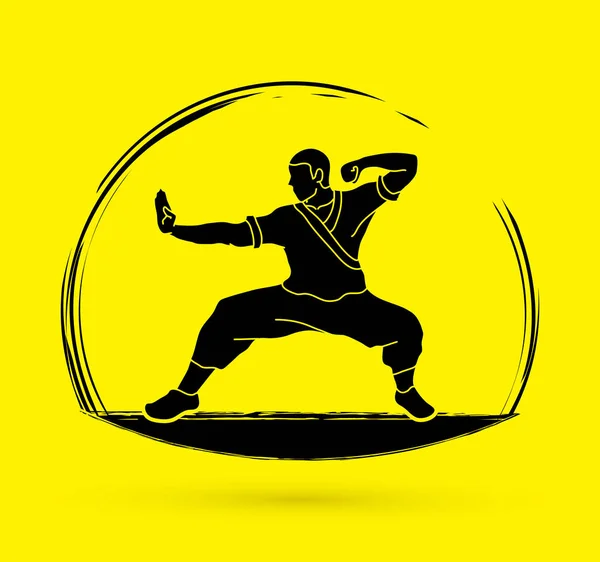 Kung fu akció harcra kész — Stock Vector