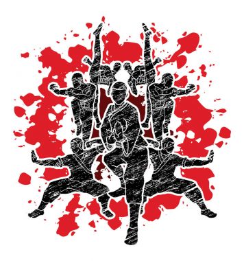 Kung fu eylem kompozisyon grafik vektör.