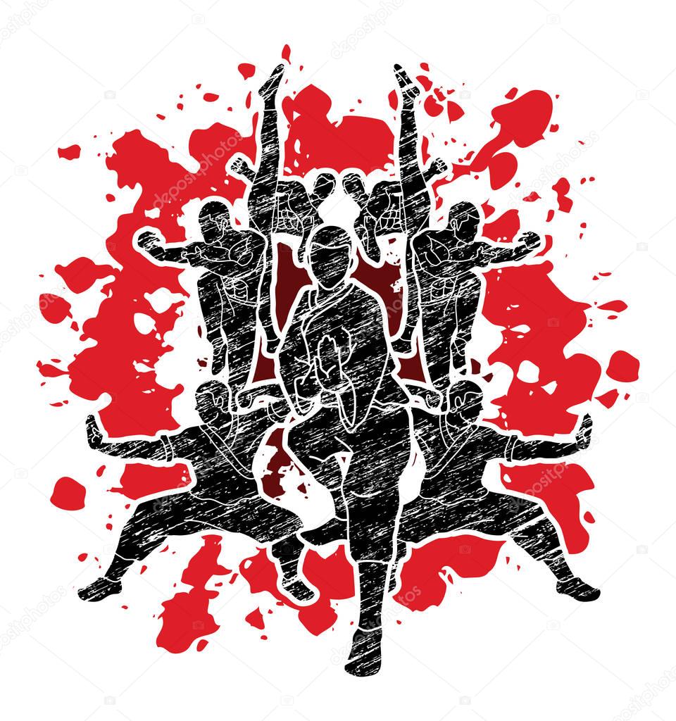Kung fu action composition graphic vector.