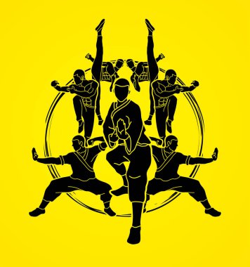 Kung fu eylem kompozisyon grafik vektör