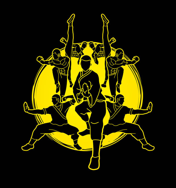 Kung fu action composition graphic vector