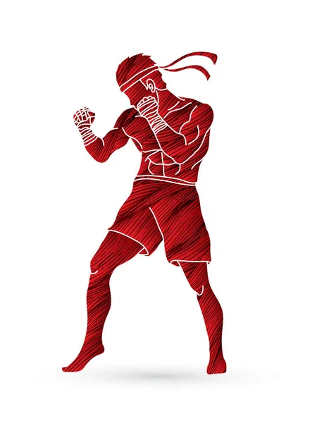 Muay Thai, Boxeo tailandés de pie — Vector de stock