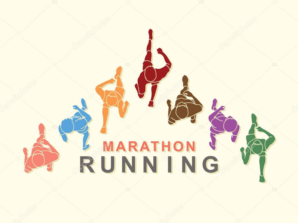 People running top view with text graphic vector