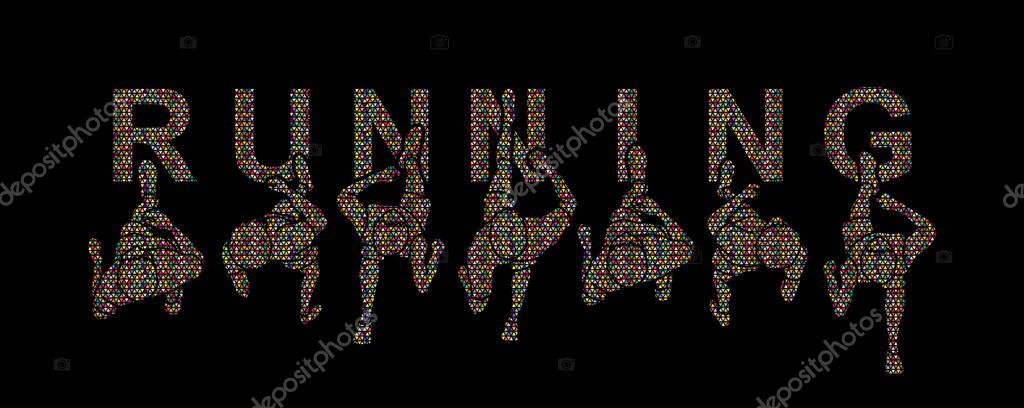 People running top view with text designed using colorful mosaic pattern graphic vector