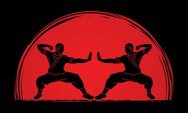 Kung fu eylem savaşmaya hazır güneş ışığı üzerinde tasarlanmış 