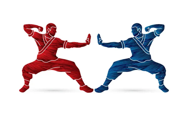 Azione kung fu pronto a combattere vettore grafico . — Vettoriale Stock
