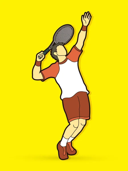 Homme joueur de tennis action servir vecteur graphique . — Image vectorielle