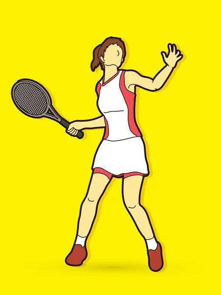 Femme joueur de tennis action vecteur graphique . — Image vectorielle