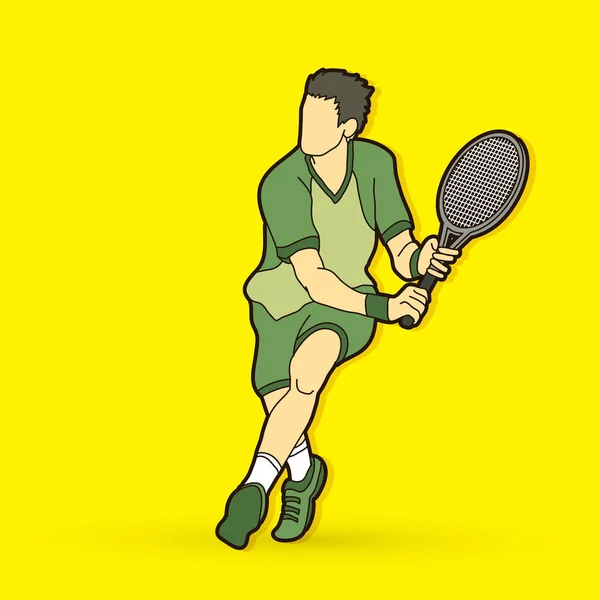 Man tennis spelare åtgärd grafisk vector. — Stock vektor