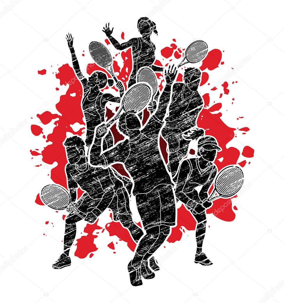 Tennis players , Men and Women action graphic vector
