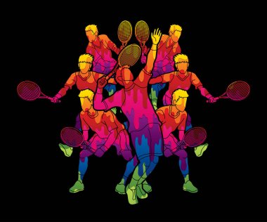 Tenis oyuncuları, erkekler eylem grafik vektör.