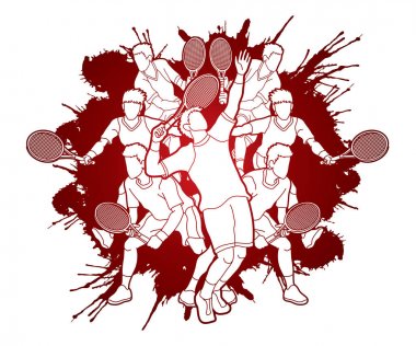 Tenis oyuncuları, erkekler eylem grafik vektör.