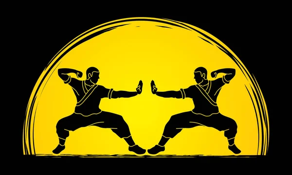Acción de Kung fu lista para luchar contra el vector gráfico . — Vector de stock