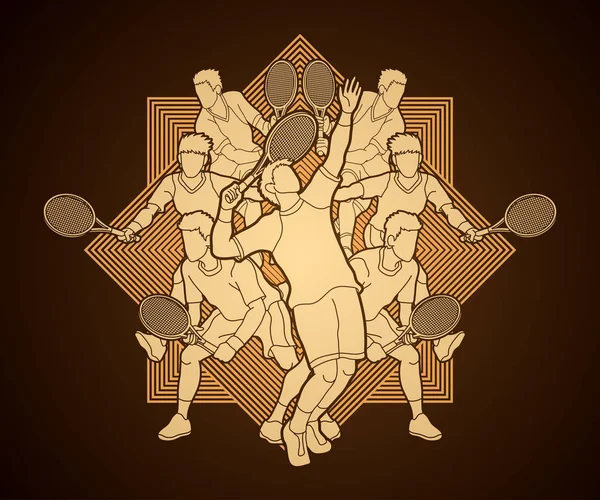 Joueurs de tennis, vecteur graphique d'action Hommes . — Image vectorielle