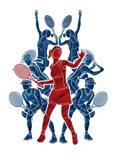 Теннисисты, женщины . — стоковый вектор