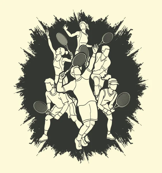 Giocatori di tennis, Uomini e Donne azione grafica vettoriale . — Vettoriale Stock