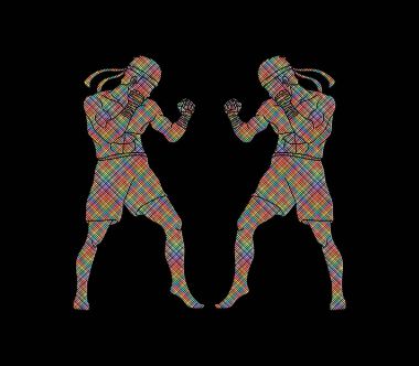 Muay Tay dili, Tay boks eylem grafik vektör savaşmaya hazır duran