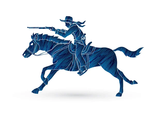 Cowboy paardrijden paard, pogend geweer grafische vector — Stockvector