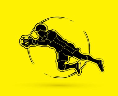 Aksiyon, Zıplama kaleci yakalar top vektör.