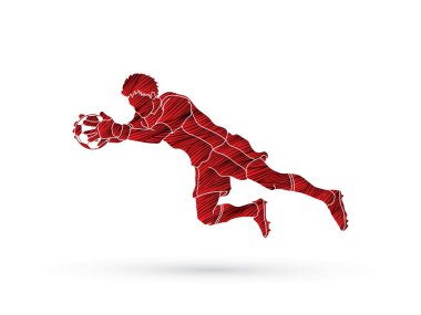 Aksiyon, Zıplama kaleci yakalar top vektör.