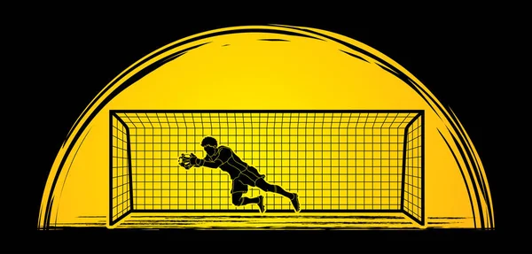Goalkeeper jumping action, pega o vetor de bola . — Vetor de Stock