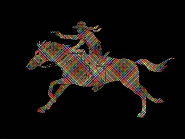 Cowboy paardrijden paard, pogend een pistool grafische vector — Stockvector