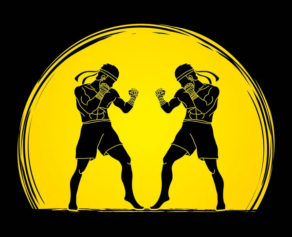 Muay Thai, boxe thaïlandaise prête à combattre l'action — Image vectorielle