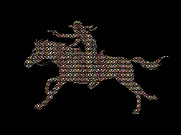 Ковбой верхи на коні, націлений на графічний вектор пістолета — стоковий вектор
