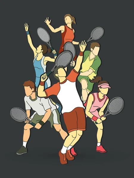 テニス選手、男性と女性のアクション グラフィック ベクトル. — ストックベクタ