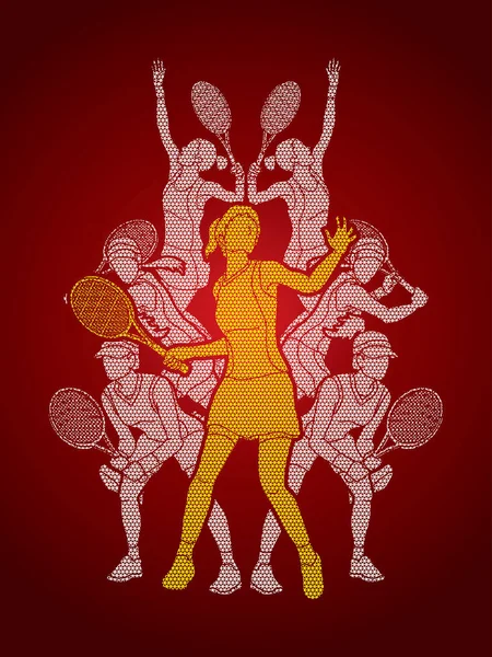 Tennisspielerinnen, Aktionsgrafik für Frauen. — Stockvektor