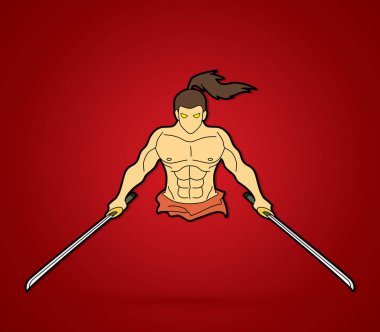 Kızgın samuray kılıç Önden Görünüm grafik vektör ile ayakta.