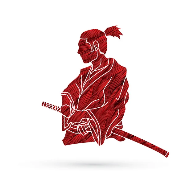 Samurai Listo Para Luchar Contra Acción Diseñada Utilizando Vector Gráfico — Vector de stock