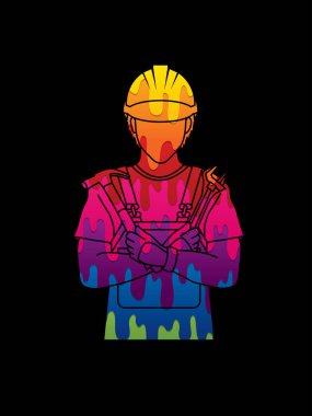 Renkli grafik vektör kullanarak dizayn mühendisi çizgi film