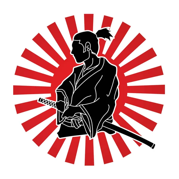 Samurai Bereit Zum Kampf Aktion Auf Sonnenlicht Hintergrund Grafik Vektor — Stockvektor