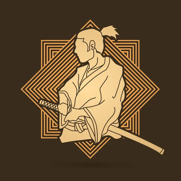 Samurai Klaar Vechten Actie Ontworpen Gouden Regel Achtergrond Grafische Vector — Stockvector