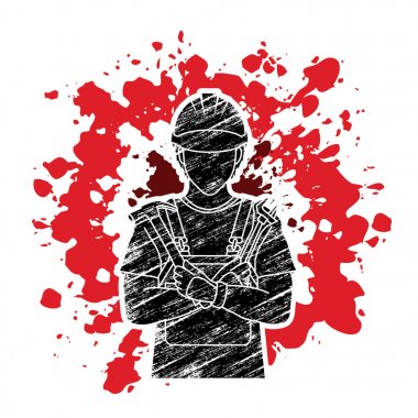 Sıçramak mürekkep arka plan grafik vektör tasarlanmış çekiç ve pense çizgi film ile ayakta mühendisi