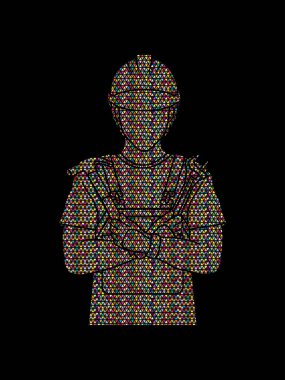 Çekiç ve pense karikatür mozaik desen grafik vektör kullanılarak tasarlanmış ayakta mühendisi