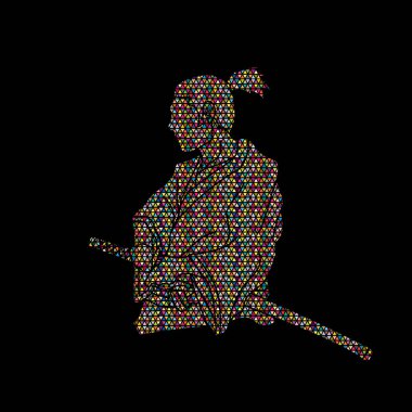 Samuray mozaik desen grafik vektör kullanılarak tasarlanmış eylem savaşmaya hazır
