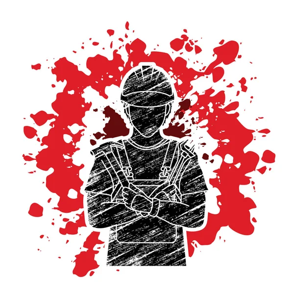 Sıçramak mürekkep arka plan grafik vektör tasarlanmış çekiç ve pense çizgi film ile ayakta mühendisi