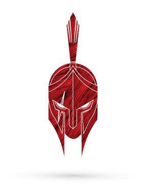 Grunge fırça grafik vektör kullanılarak tasarlanmış Roma ya da Yunan kask, Spartalı kask, kızgın savaşçı yüz